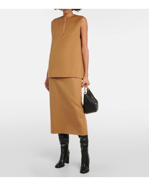 Valentino Natural Wool And Cashmere Midi Skirt