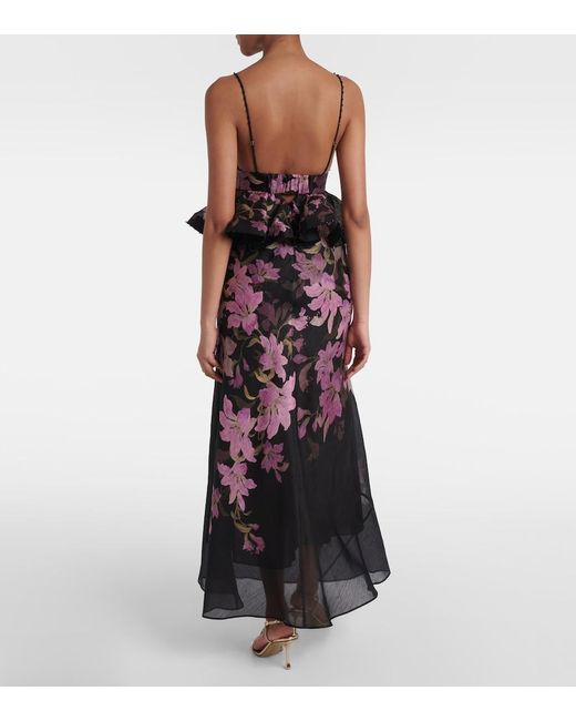 Robe Longue Dawning En Lin Et Soie A Fleurs Zimmermann en coloris Black
