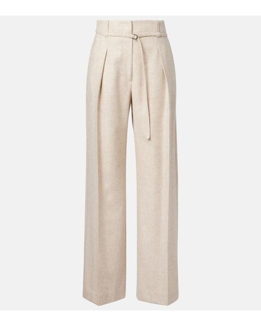 Brunello Cucinelli Natural Belted Wool And Cashmere Wide-Leg Pants