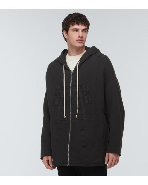 Rick Owens Black Zip-Up Cotton Hoodie for men