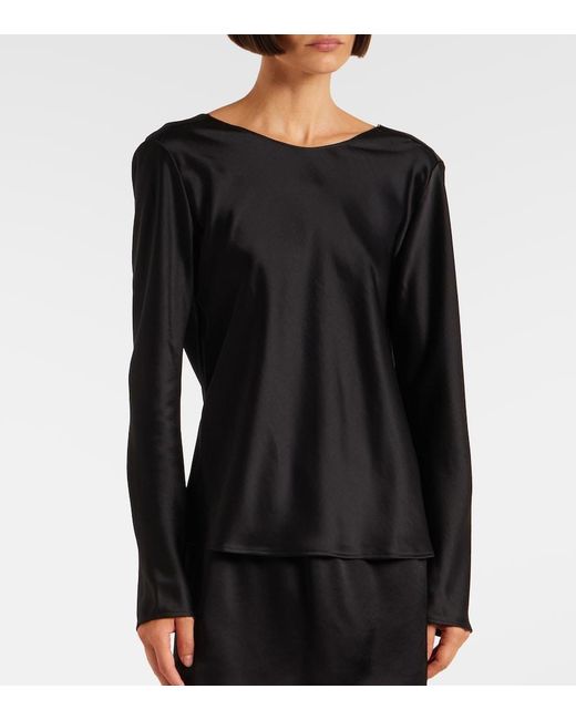 Leset Black Barb Draped Satin Top