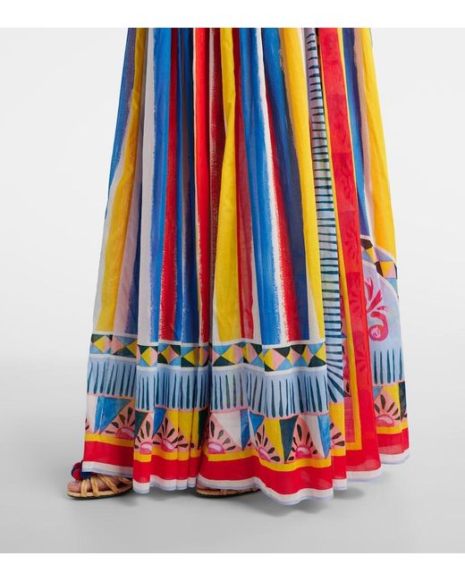 Dolce & Gabbana Blue Striped Cotton Maxi Dress