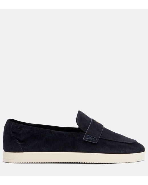 Tory Burch Blue Loafers Double T Aus Veloursleder