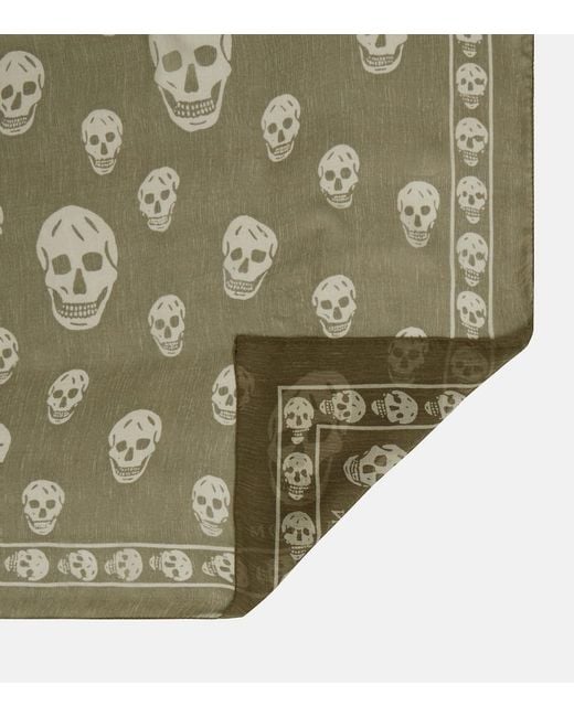 McQueen Green Printed Silk Scarf