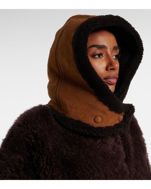 Yves Salomon Black Shearling-Trimmed Suede Hood