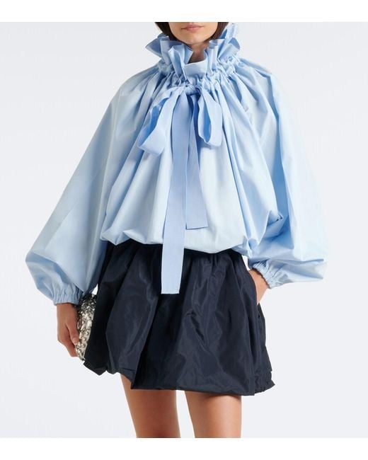 Patou Blue Bow-Detail Cotton Poplin Blouse