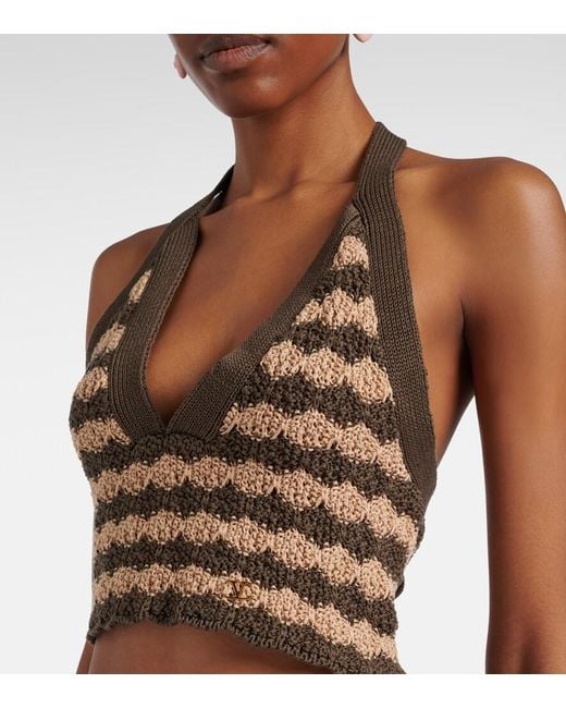 Valentino Natural Striped Knitted Cotton Crop Top