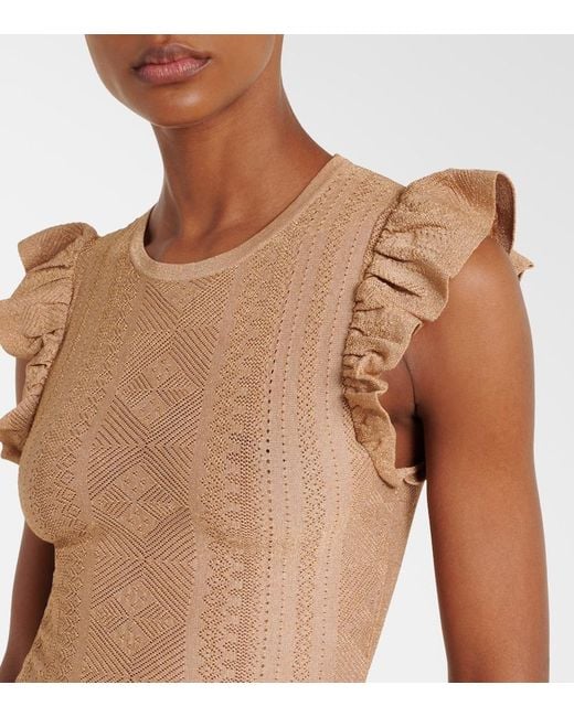 Zimmermann Natural Aster Ruffled Pointelle Lame Top