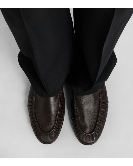 The Row Black Soft Ruched Leather Loafers