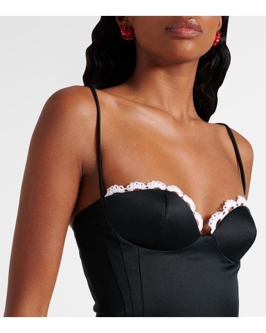 Magda Butrym Black Crochet-Trimmed Cotton Bustier Dress
