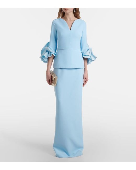Safiyaa Blue Clemence Ruffled Crepe Gown