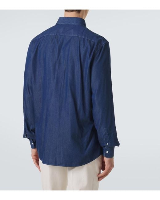 Brunello Cucinelli Blue Denim Shirt for men
