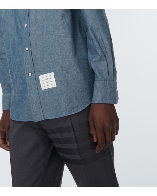 Thom Browne Blue 4-Bar Chambray Shirt for men