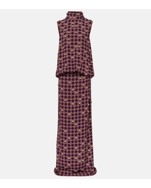 Dries Van Noten Purple Embellished Printed Crepe Gown
