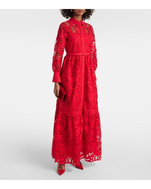 Self-Portrait Red Cotton Lace Gown