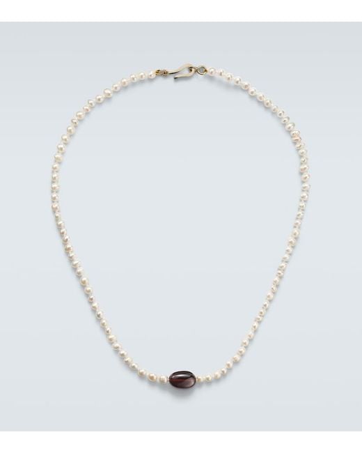 Ileana Makri White 9Kt Beaded Necklace With Freshwater Pearls And Hessonite for men