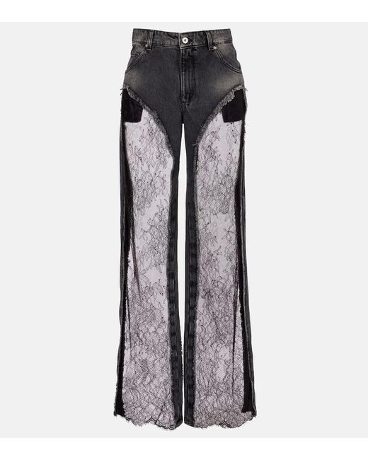 Blumarine Black Low-Rise Wide-Leg Jeans Mit Spitze