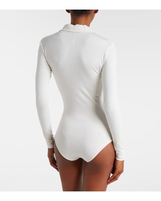 Magda Butrym White Embroidered Cotton-Blend Bodysuit
