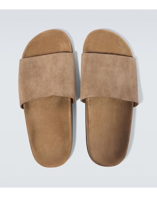 The Row White Hugh Suede Slides for men