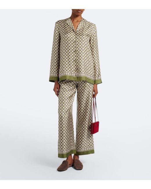 Max Mara Natural Printed Silk Wide-Leg Pants