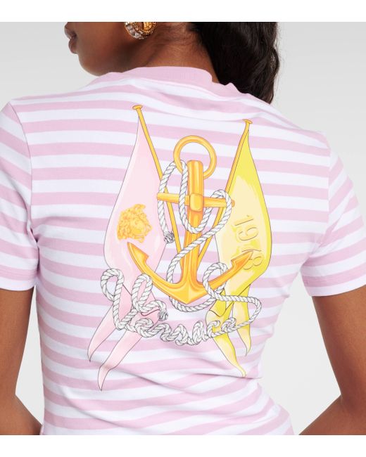 T-shirt raye en coton melange Versace en coloris Pink