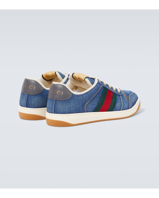 Gucci Blue Screener Webbing And Leather-trimmed Denim Sneakers for men