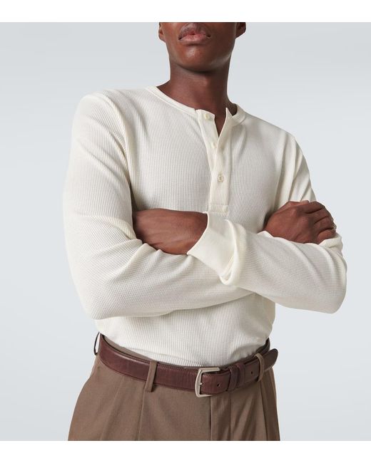 Sunspel White Cotton Henley Shirt for men