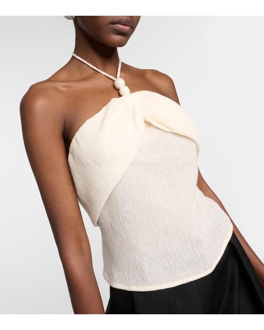Magda Butrym Natural Embellished Halterneck Top