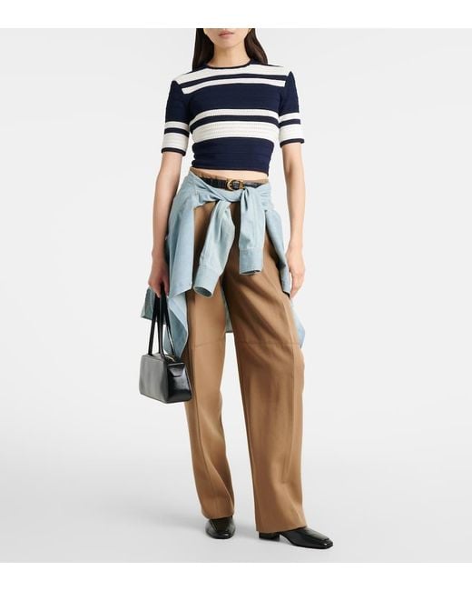 Ralph Lauren Blue Knitted Striped Crop Top