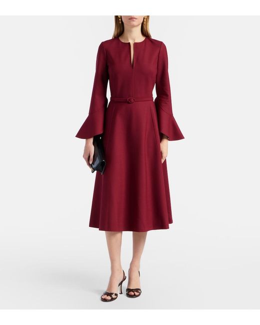 Oscar de la Renta Red Wool-Blend Midi Dress