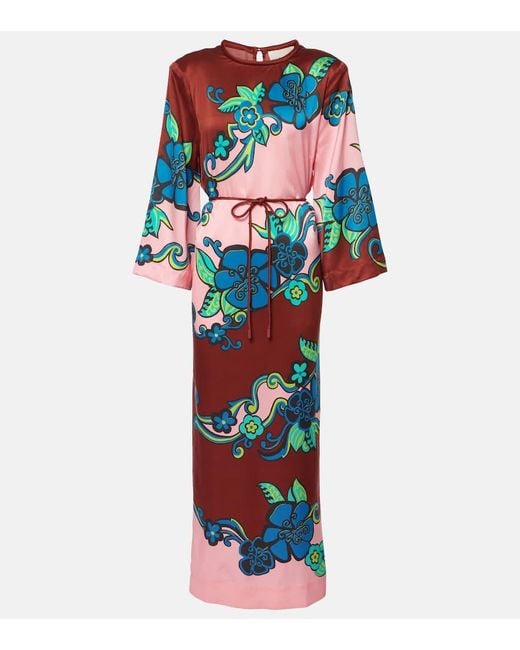 ALÉMAIS Blue Printed Silk Satin Maxi Dress