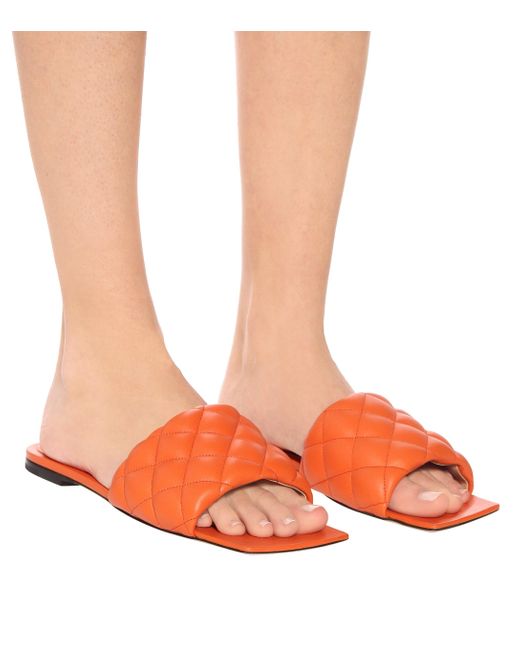 Bottega Veneta Padded Leather Sandals in Orange | Lyst