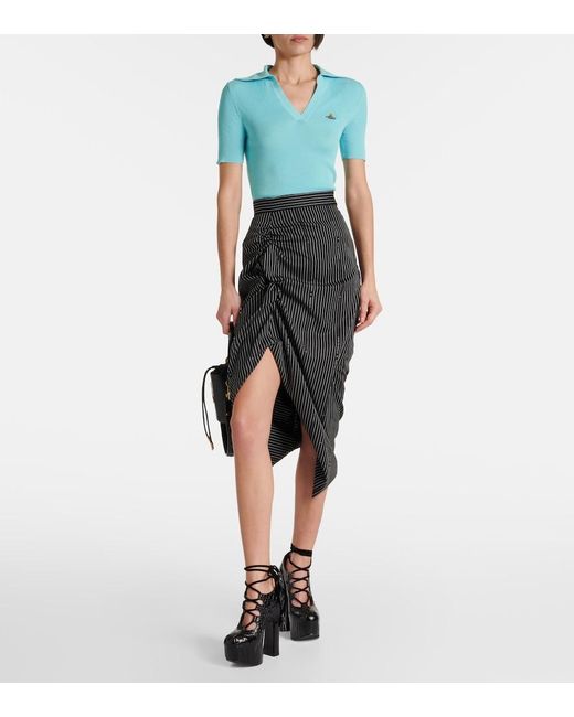 Vivienne Westwood Blue Marina Ribbed-Knit Cotton Polo Shirt