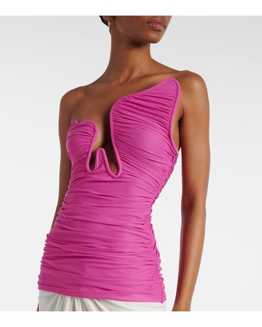 Christopher Esber Pink Salacia Strapless Ruched Top