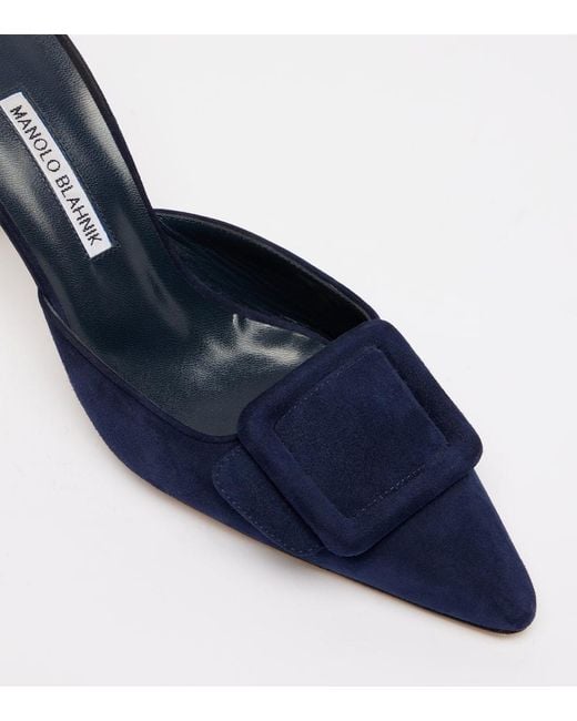 Manolo Blahnik Blue Maysale 70 Suede Mules