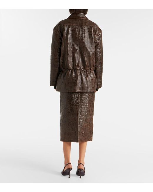 Emilia Wickstead Brown Norcutt Croc-Effect Leather Jacket