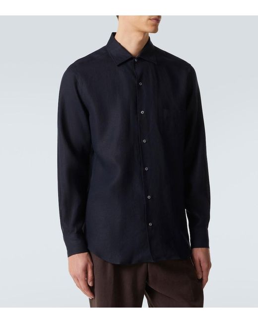 Loro Piana Blue Andre Linen Shirt for men