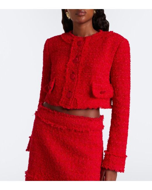 Dolce & Gabbana Red Cropped Cotton-Blend Tweed Jacket