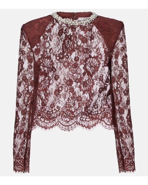 Self-Portrait Purple Embellished Lace Top