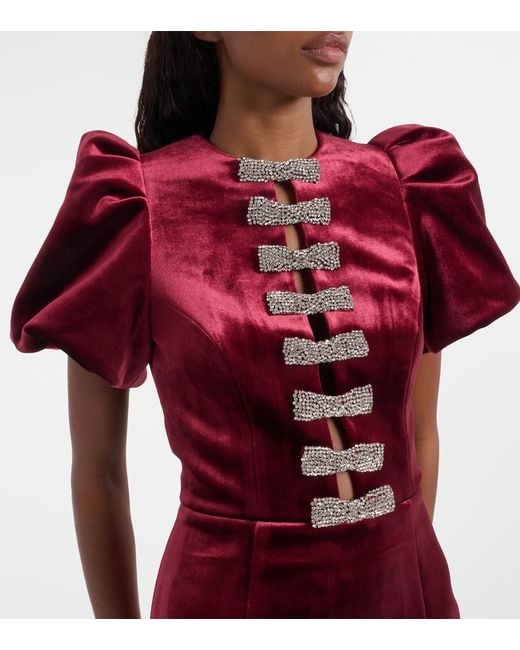 Rebecca Vallance Red Edwiena Embellished Velvet Midi Dress