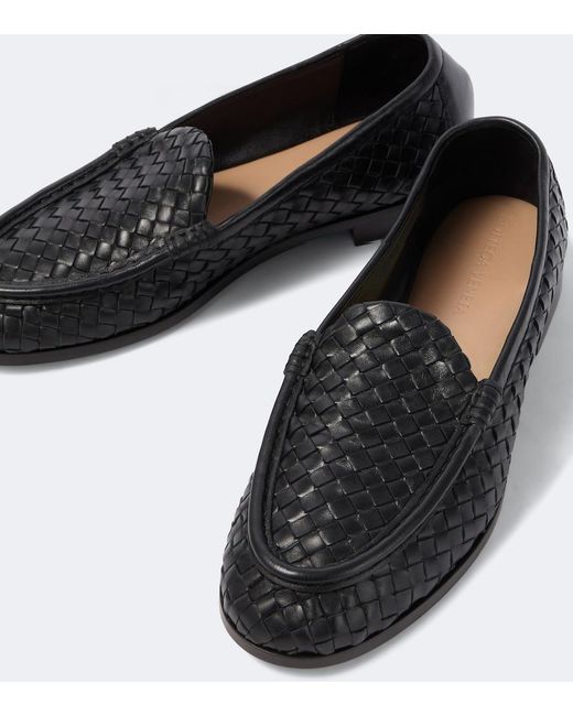Bottega Veneta Black Silenzio Intrecciato Leather Loafers for men
