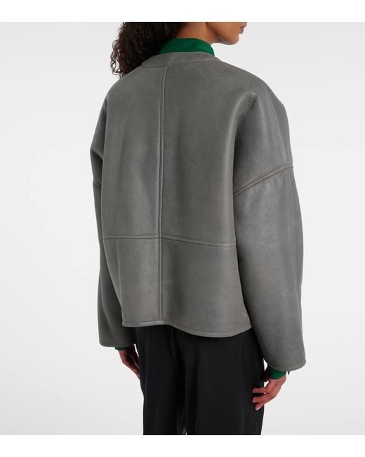 Loewe Gray Pebble Shearling-Lined Leather Jacket