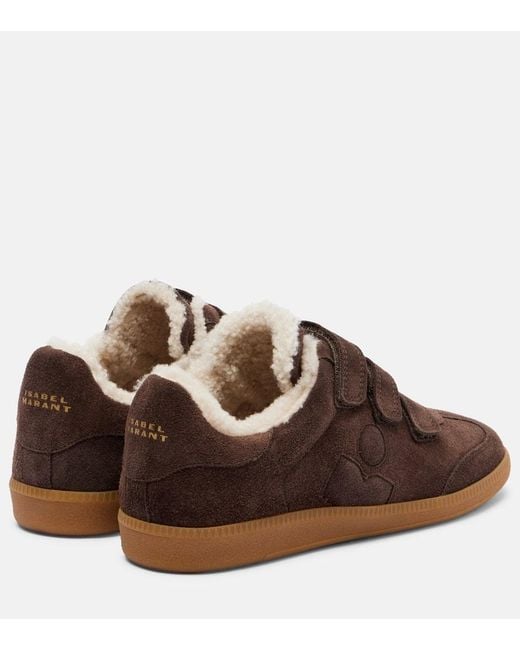 Isabel Marant Brown Beth Shearling-Trimmed Suede Sneakers