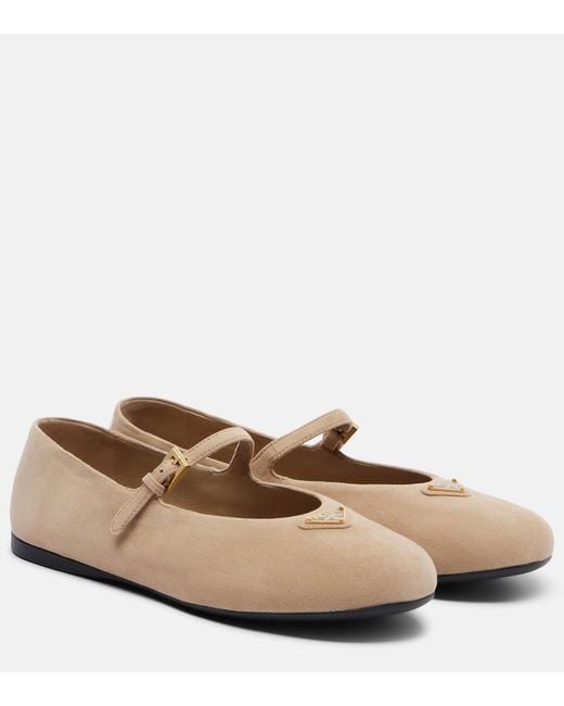 Prada Natural Suede Mary Jane Flats