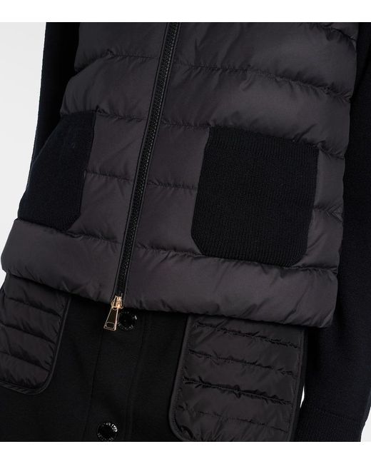 Cardigan De Lana Virgen Con Paneles De Plumas Moncler de color Black