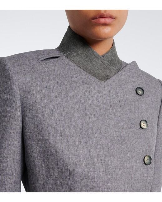 McQueen Gray Double-Breasted Peplum Wool Blazer