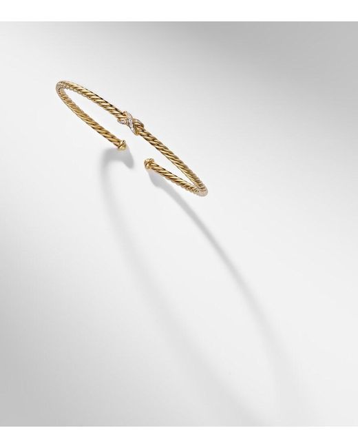 David Yurman Metallic Cablespira Flex X Micro 18Kt Cuff Bracelet With Diamonds