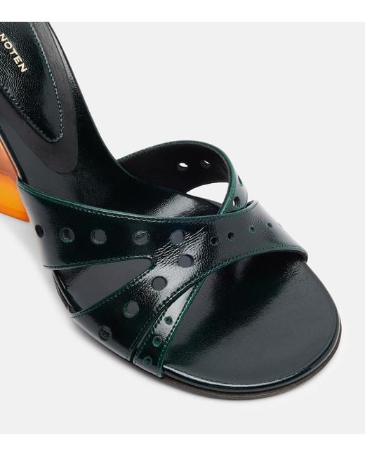 Dries Van Noten Green Patent Leather Wedge Mules