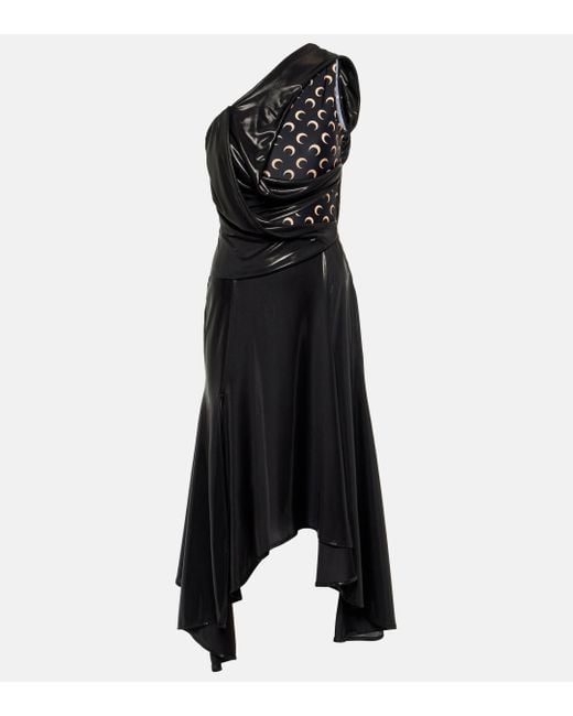MARINE SERRE Black Regenerated Moon Draped Jersey Midi Dress