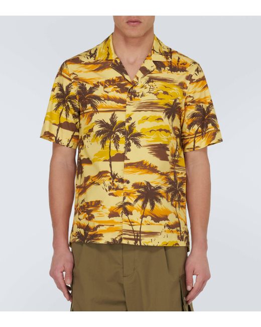 Moncler Yellow Printed Cotton Poplin Shirt for men